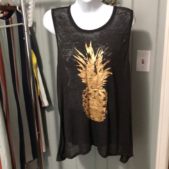Chaser Tops - Chaser black gold pineapple sleeveless tee size lg